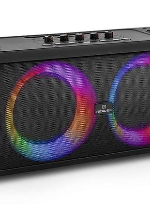 Колонка real-el x-795 black (70вт, bluetooth, aux, usb, rgb, tws, 2mic караоке, 7000ма*ч)