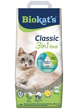 Наповнювач biokats для котячого туалету classic fresh 3in1 бентонітовий 0,1 – 5мм 10 л