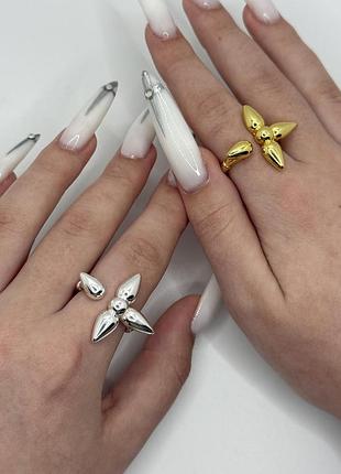 Каблучка кільце перстень monogram flower з позолотою