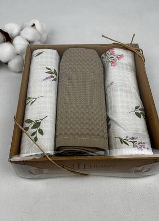 Набор вафельных полотенец nilteks 3шт flowers beige