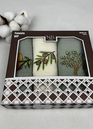 Набір вафельних рушників nilteks 3 шт lux vip olive 1