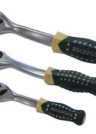 Трещотка реверсивная усиленная изогнутая с резиновой ручкой 3/8" (72зуб.) rockforce rf-802322