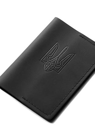 Обложка на паспорт и загранпаспорт с гербом для документов konsul black черный из натуральной телячьей кожи черный
