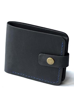 Синий кошелек (портмоне) из натуральной кожи comfort blue с монетницей и фиксацией на кнопке