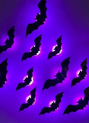 Led светильники в виде летучих мышей для декора на хэллоуин, halloween 12шт