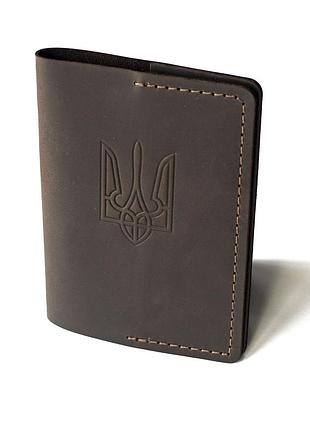 Кожаная обложка на паспорт и загранпаспорт с гербом konsul brown из натуральной кожи коичневом цвете темно-коричневый