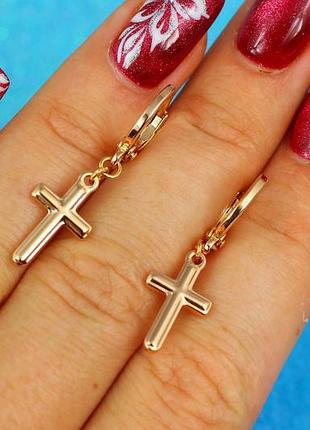Сережки підвіски xuping jewelry хрестики з тисненням 3 см золотисті love-shopping