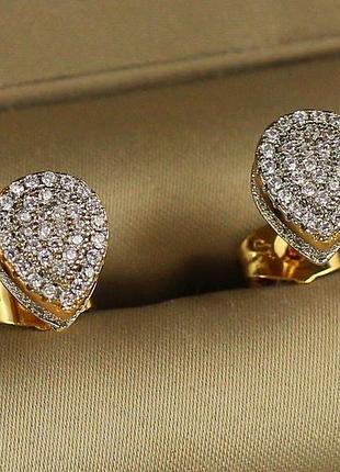 Серьги гвоздики xuping jewelry объемная капля с родием 1,2 см золотистые love-shopping