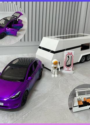 Дитяча машинка інерційна tesla model s m 92312-6 підсвітка звук будиночка на колесах фіолетовий