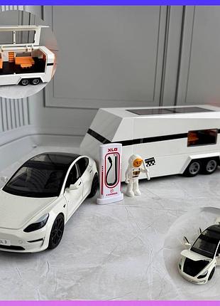 Дитяча машинка інерційна tesla model 3 m 92315-6 підсвітка звук будиночка на колесах білий
