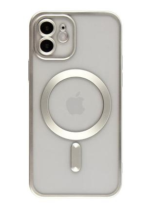 Чохол на iphone 12 хромований срібний прозорий з magsafe та захистом камери для айфон 12