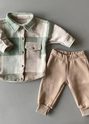Набор: штаны nude+ рубашка green/beige 74 80 98