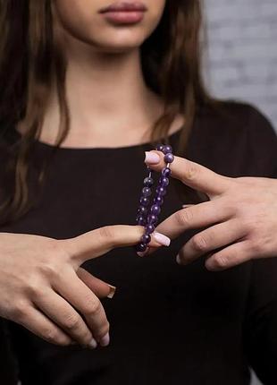 Женский браслет на руку из натурального аметиста "violet" - 18 см