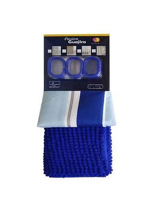 Комплект для ванної 2в1 шторка для душу 180*180см + килимок 40*60см shower curtain w-6 синій top shop ua_