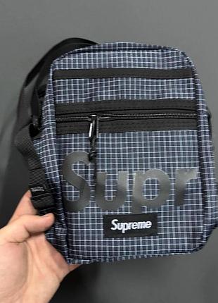 Борсетка supreme темно-синяя в клетку oni size