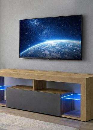 Тумба під телевізор із led підсвічуванням 140см шириною тумби під tv із ламінованого дсп сучасна тумба тб дуб вотан/антрацит
