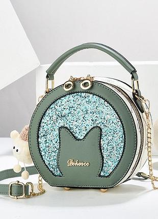 Круглая мини сумка с блестками для девочки , детская модная сумочка мятный