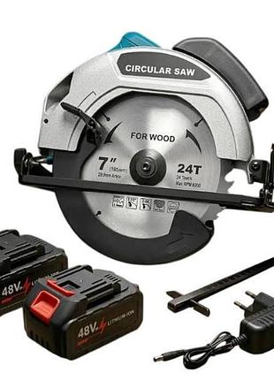Пила акумуляторна циркуляторна ручна 48v circular saw x-510 блакитна з чорним top shop ua_