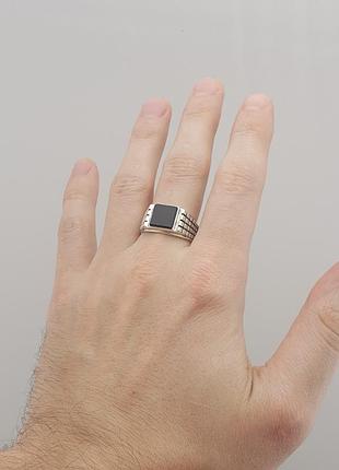 Cеребряная печатка мужская с черным камнем. мужские серебряные кольца - перстни. черненое серебро 925 18 размер