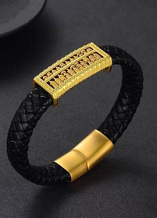 Браслет abacus gold black з еко-шкіри з магнітною застібкою — стиль, сила та статус