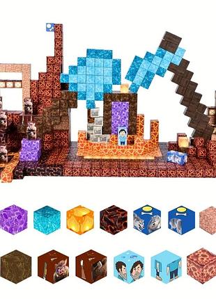 Магнитный конструктор майнкрафт вулкан и портал в подземелье, minecraft кайло в лаве с мобами 100 кубиков
