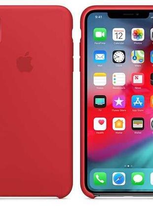 Чехол для iphone xs max силиконовый с микрофиброй soft touch открытый низ с логотипом apple red красный