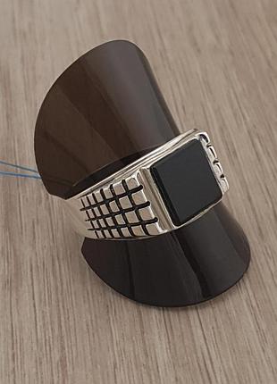 Cеребряная печатка мужская с черным камнем. мужские серебряные кольца - перстни. черненое серебро 925 22 размер