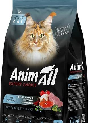 Animall сухой корм для котов с лососем белой рыбой и свежей индейкой 1,5 кг