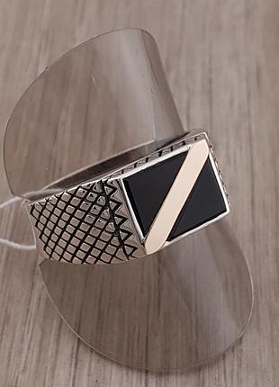 Чоловічі срібні персні печатки з каменем і золотом. кільця чоловічі.19.5 розмір