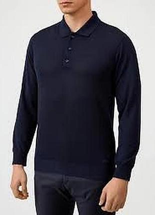 Свитер мужской поло реглан размер 52-54 3 xl тонкий синий мерино шерсть 50 merino wool