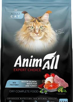 Animall сухой корм для котов с лососем белой рыбой и свежей индейкой 12 кг