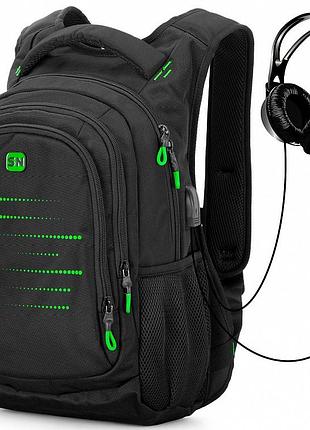 Рюкзак школьный подростковый для мальчика ортопедический с usb порт 5-11 класс черно-зеленый skyname 90-129