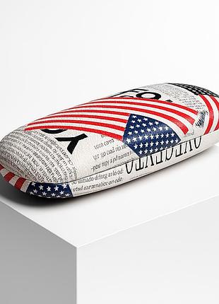 Футляр для очков «хлопушка» с принтом газета и флаг сша. к-93