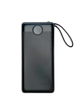 Повербанк veger 20000 mah li-pol, 5v/2a, вбудовані кабелі usb-c, lightning, microusb, usb-a, дисплей, 4 виходи, power bank