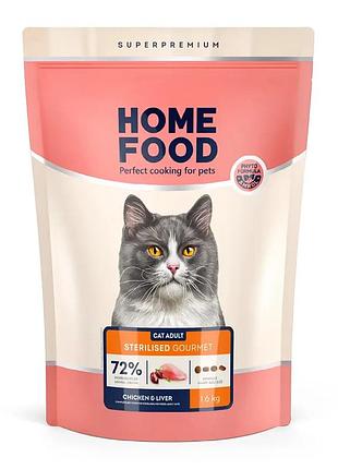 Home food сухой корм для привередливых стерилизованных, кастрированных котов курица с ливером 1,6 кг
