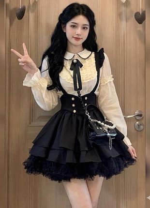 Елегантний комплект у стилі lolita coquette: блуза та спідниця-сарафан