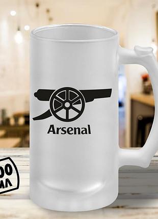 Пивний келих з принтом "arsenal емблема гармата" 500 мл бокал пивний подарунок фанату арсеналу футболу