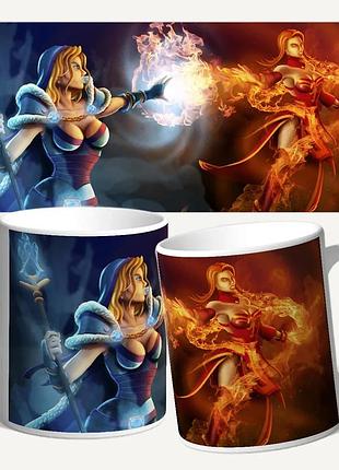Чашка/кружка с принтом dota 2 "лина и кристалка"