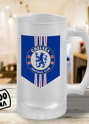 Пивной бокал с принтом "классический логотип chelsea fc на щите с львом" 500 мл кружка пивная подарок фанату челси