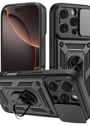 Чехол fiji camera defence для apple iphone 16 pro бампер с защитой камеры и подставкой black