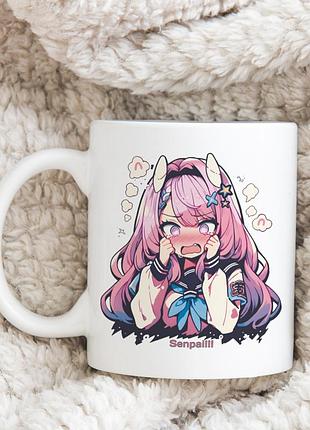 Чашка з принтом ahegao senpai — рожеве волосся