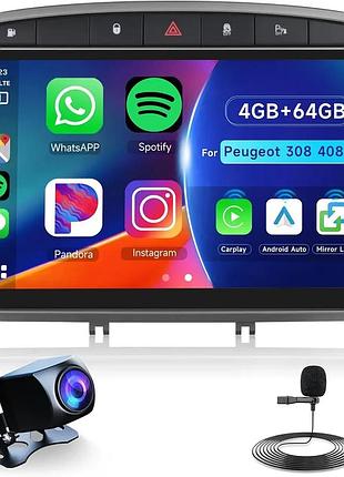 Мультимедийная магнитола android 2/64gb для peugeot 308 (2007-2015) / 408 с can-bus, gps, bluetooth и камерой заднего вида