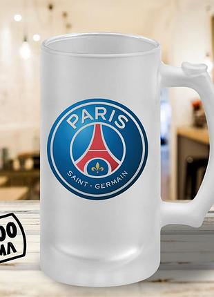 Пивной бокал с принтом "paris saint-germain эмблема psg" цветная 500 мл стакан пивной подарок фанату псж