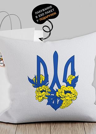 Подушка с патриотическим изображением "герб украины в цветах"