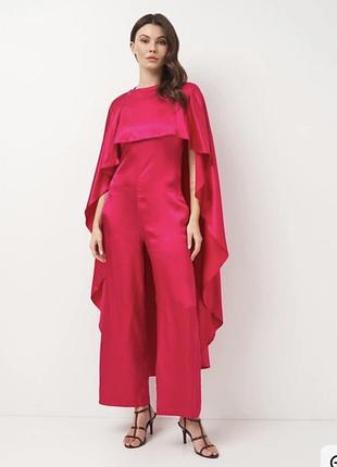 Атласний комбінезон з накидкою рожевого кольору zara