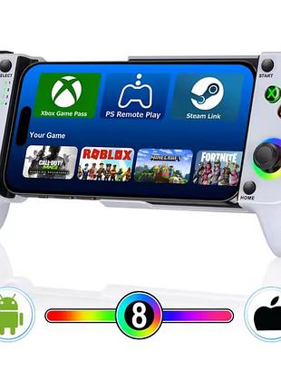 Геймпад для телефона mc100 mobile game stretch controller – беспроводной контроллер с rgb подсветкой для android и ios (white)