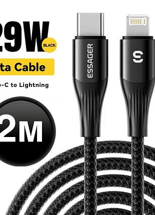 Кабель 2м essager type-c - lightning 29w pd швидка зарядка смартфонів планшетів apple iphone power delivery 3.0