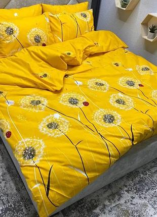 Сімейний комплект постільної білизни 150х220 одувани кульбаба жовтий квіти рослини бязь голд люкс віталіна