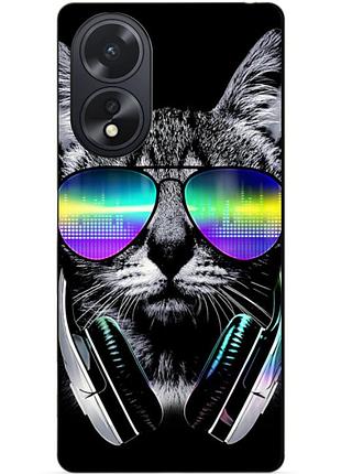 Силиконовый чехол бампер для oppo a18 с рисунком музыкальный кот
