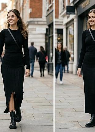 Massimo dutti arket спідниця у рубчик міді з розрізом